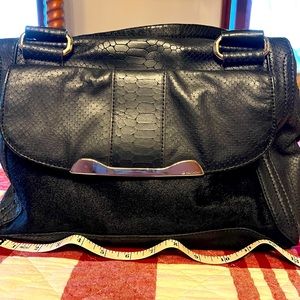 B.Makowski Satchel - Luxurious Black Genuine Leather with Cow Fur Accents